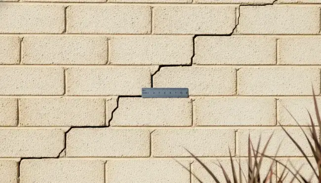 Inspector examining wall crack in Perth home