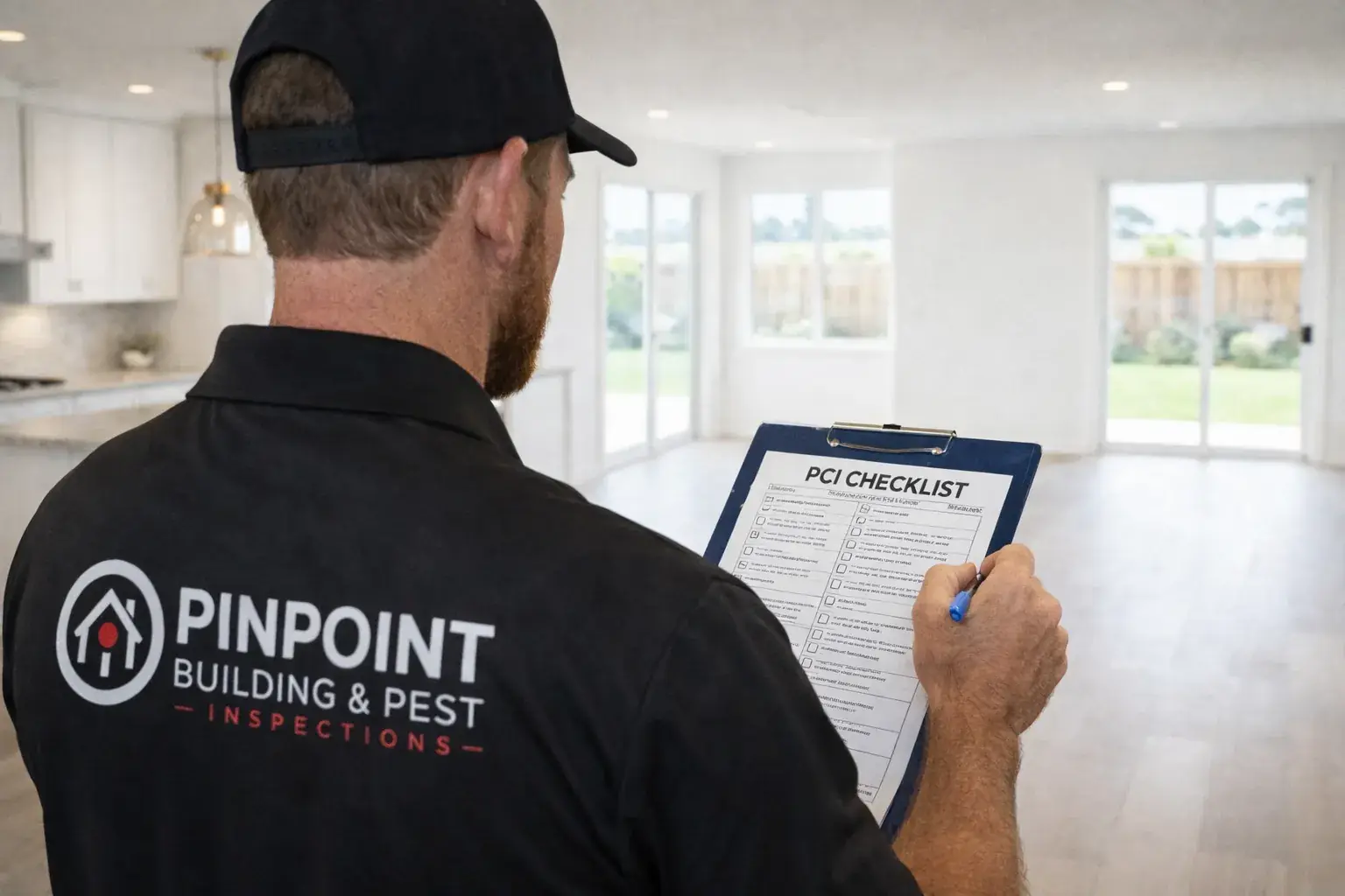 Inspector completing a practical completion checklist