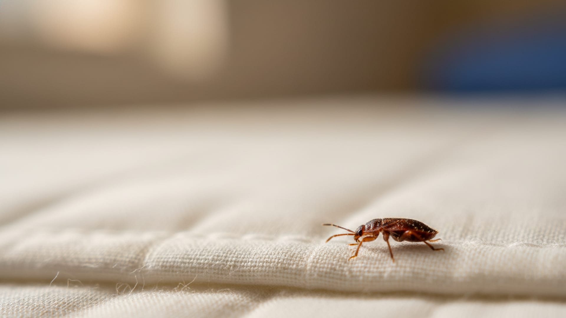 Close-up of bed bug on mattress seam - professional bed bug treatment Perth