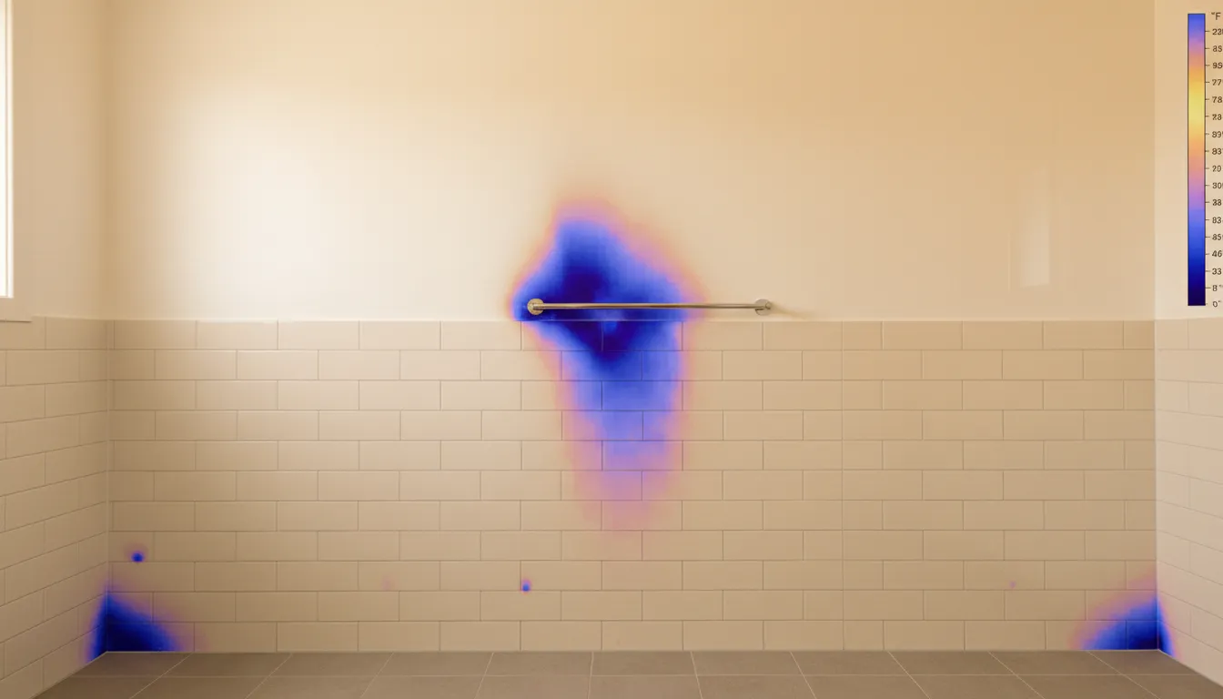 Thermal imaging showing a hidden moisture pattern inside a wall